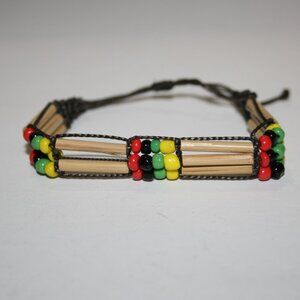 Beautiful wooden and rasta glass beaded bracelet adjustable